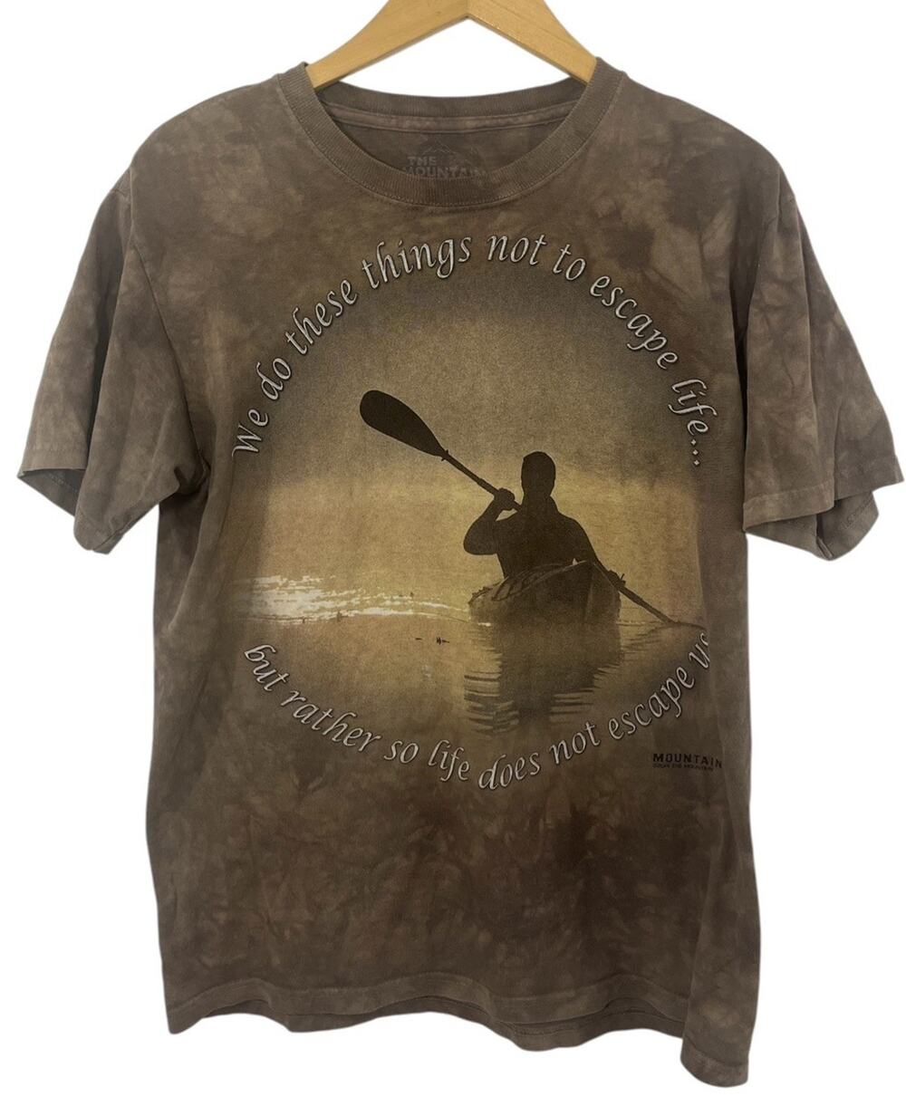 The Mountain Mens T-shirt Brown Mountain Life Kayaking 2014 Gorpcore Outdoor L